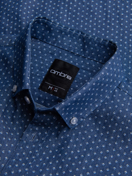 Ombre Clothing Pánská vzorovaná jemná džínová košile s kapsou - modrá Ombre Clothing