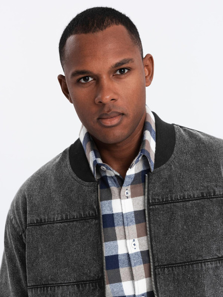 Ombre Clothing Pánská džínová bunda bomber s efektem stone wash - černá V2 OM-JADJ-0163 Ombre Clothing