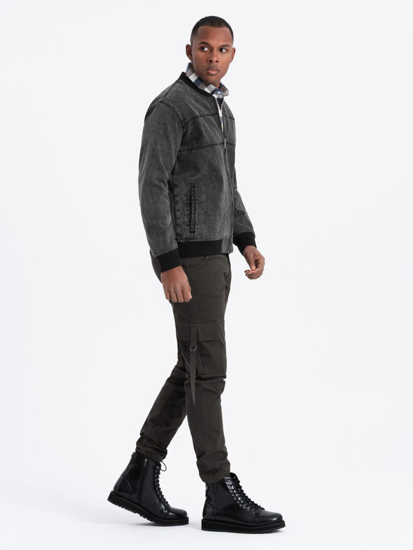 Ombre Clothing Pánská džínová bunda bomber s efektem stone wash - černá V2 OM-JADJ-0163 Ombre Clothing