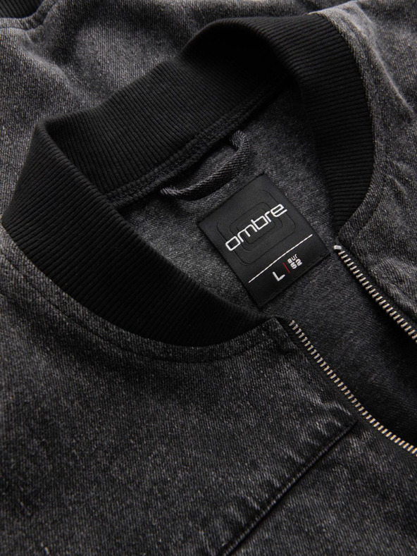 Ombre Clothing Pánská džínová bunda bomber s efektem stone wash - černá V2 OM-JADJ-0163 Ombre Clothing