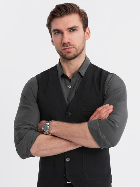 Ombre Clothing Pánská strukturovaná vesta na míru s kapsami Ombre Clothing