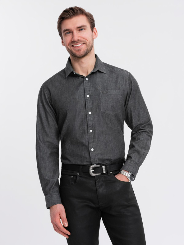 Ombre Clothing Pánská džínová košile s vyšívanou kapsou Ombre Clothing