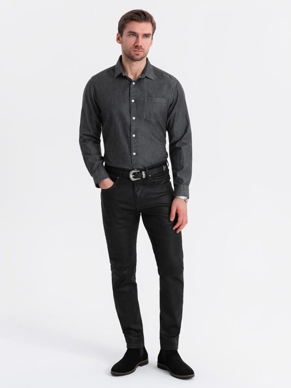 Ombre Clothing Pánská džínová košile s vyšívanou kapsou Ombre Clothing