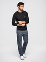 Ombre Clothing Pánské bavlněné tričko s dlouhým rukávem, pruhovaným výstřihem do U a výšivkou Ombre Clothing