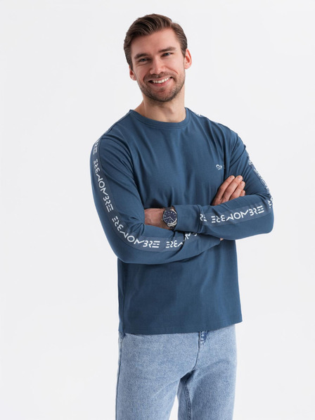 Ombre Clothing Pánské bavlněné tričko s dlouhým rukávem a lemováním a potiskem na hrudi Ombre Clothing