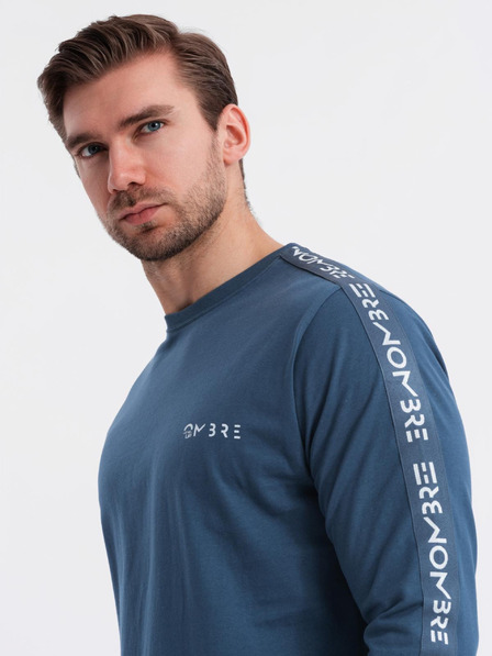 Ombre Clothing Pánské bavlněné tričko s dlouhým rukávem a lemováním a potiskem na hrudi Ombre Clothing