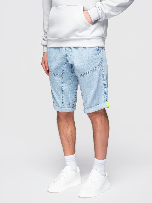 Ombre Clothing Pánské krátké džínové šortky s ozdobným prošíváním - světle modré