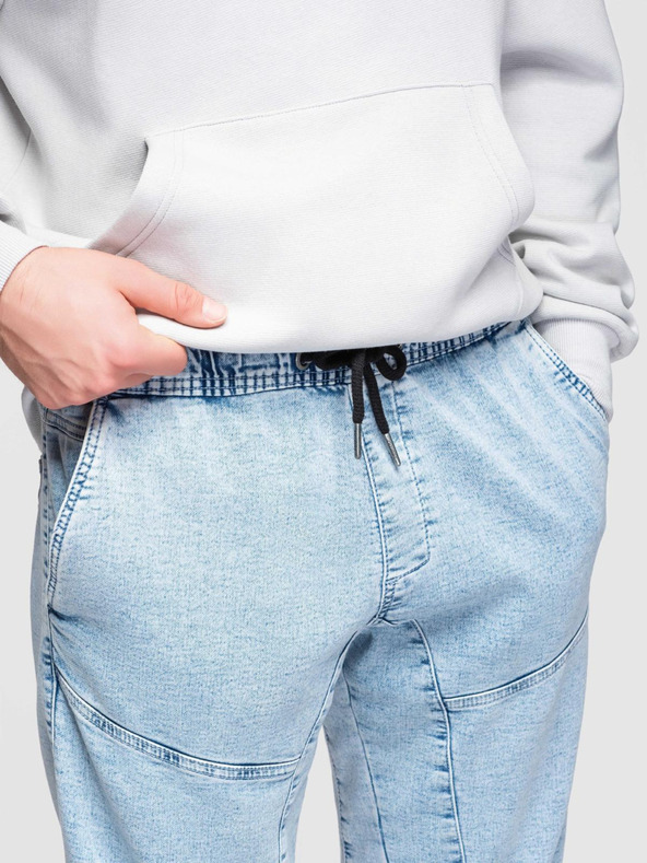 Ombre Clothing Pánské krátké džínové šortky s ozdobným prošíváním - světle modré