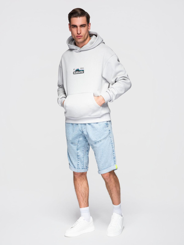 Ombre Clothing Pánské krátké džínové šortky s ozdobným prošíváním - světle modré