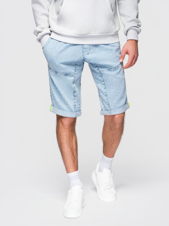 Ombre Clothing Pánské krátké džínové šortky s ozdobným prošíváním - světle modré