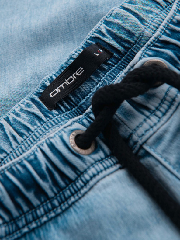 Ombre Clothing Pánské krátké džínové šortky s ozdobným prošíváním - světle modré