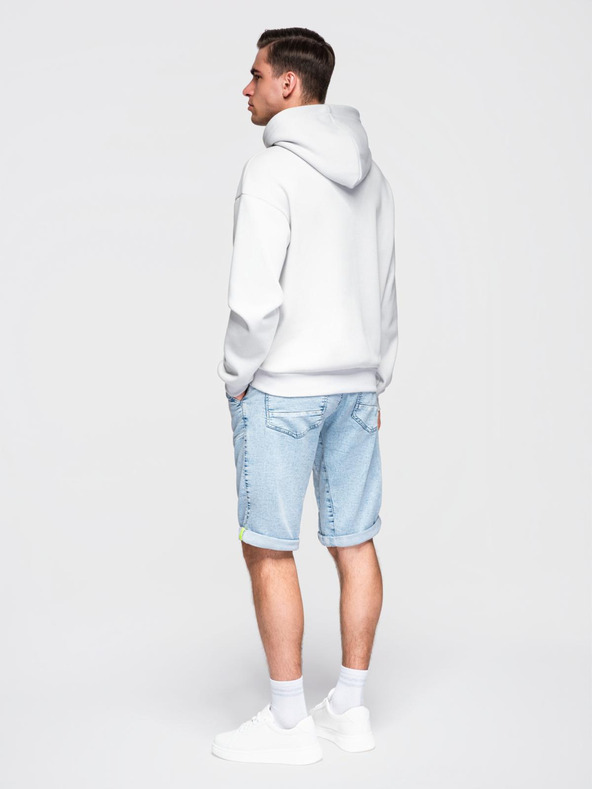 Ombre Clothing Pánské krátké džínové šortky s ozdobným prošíváním - světle modré