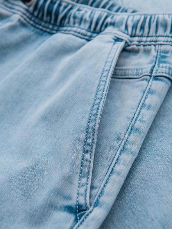 Ombre Clothing Pánské krátké džínové šortky s ozdobným prošíváním - světle modré