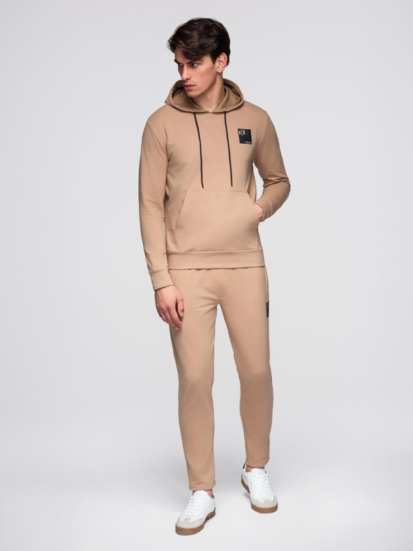 Ombre Clothing Pánská mikina s kapucí + tepláky - hnědá
