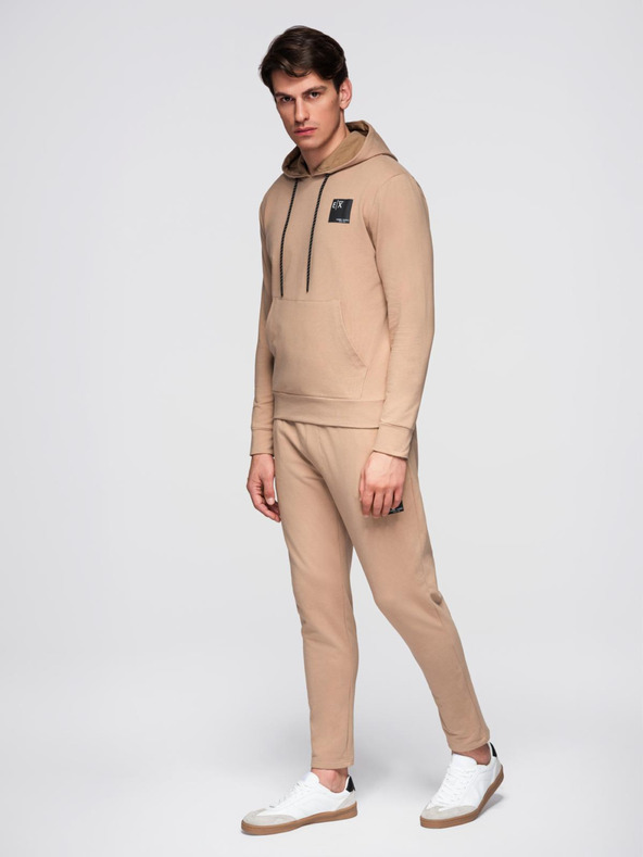 Ombre Clothing Pánská mikina s kapucí + tepláky - hnědá
