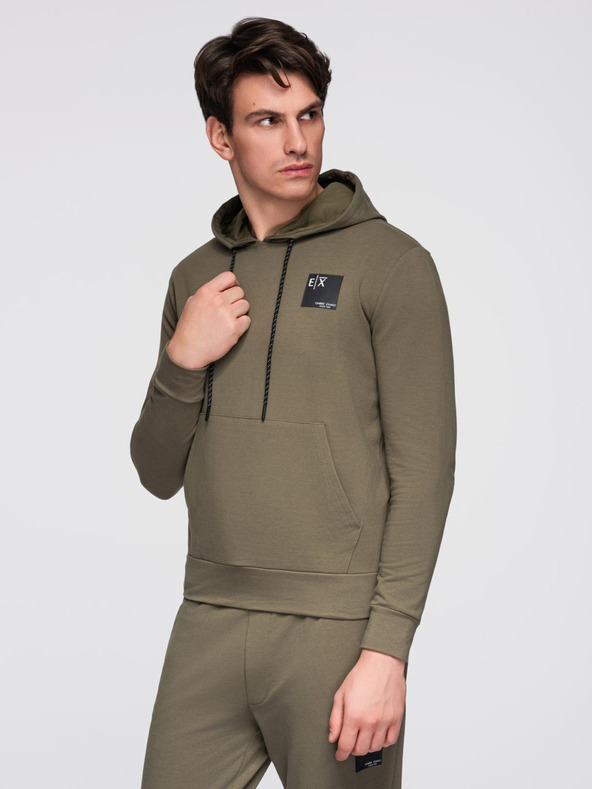 Ombre Clothing Pánská mikina s kapucí + tepláky - olivová