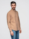 Ombre Clothing Pánská plátěná košile se stojáčkem a kapsou REGULAR FIT - světle hnědá