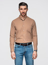 Ombre Clothing Pánská plátěná košile se stojáčkem a kapsou REGULAR FIT - světle hnědá