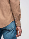 Ombre Clothing Pánská plátěná košile se stojáčkem a kapsou REGULAR FIT - světle hnědá