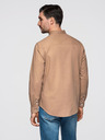Ombre Clothing Pánská plátěná košile se stojáčkem a kapsou REGULAR FIT - světle hnědá