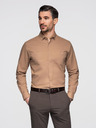 Ombre Clothing Pánská lněná košile s klasickým límcem a kapsami REGULAR FIT - světle hnědá