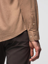 Ombre Clothing Pánská lněná košile s klasickým límcem a kapsami REGULAR FIT - světle hnědá