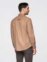 Ombre Clothing Pánská lněná košile s klasickým límcem a kapsami REGULAR FIT - světle hnědá