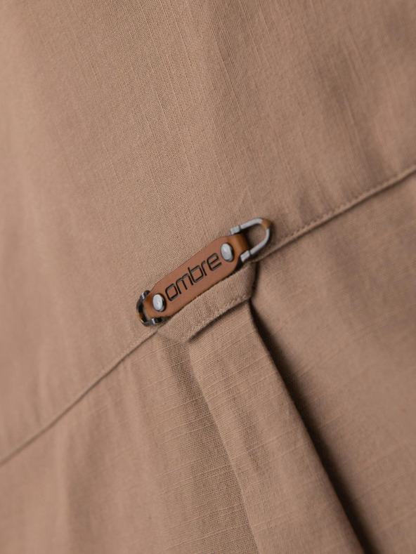 Ombre Clothing Pánská lněná košile s klasickým límcem a kapsami REGULAR FIT - světle hnědá