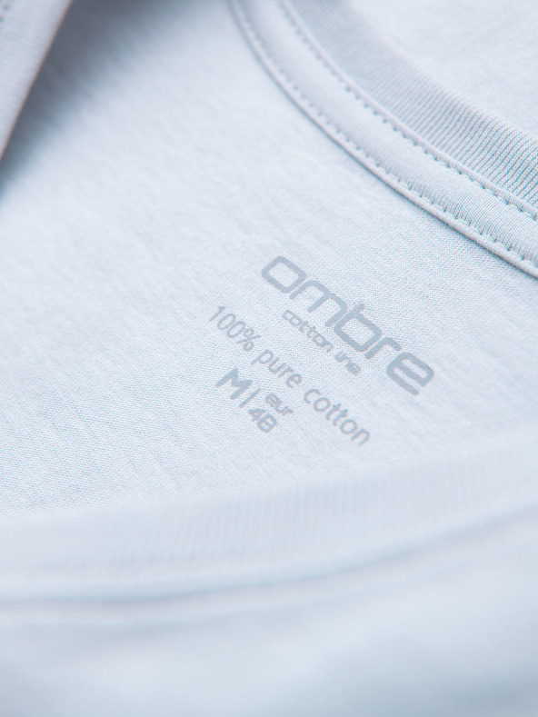 Ombre Clothing Pánské klasické bavlněné tričko BASIC s výstřihem - světle šedé