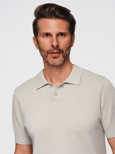 Ombre Clothing Pánské bavlněné polo tričko ze strukturovaného úpletu - béžové