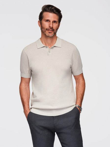 Ombre Clothing Pánské bavlněné polo tričko ze strukturovaného úpletu - béžové