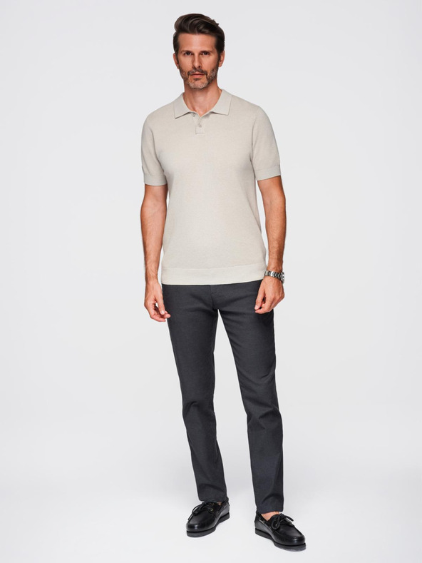 Ombre Clothing Pánské bavlněné polo tričko ze strukturovaného úpletu - béžové
