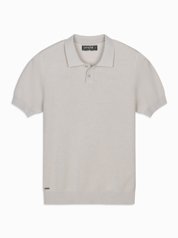 Ombre Clothing Pánské bavlněné polo tričko ze strukturovaného úpletu - béžové