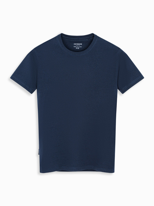 Ombre Clothing Pánské klasické bavlněné tričko BASIC - tmavě modré