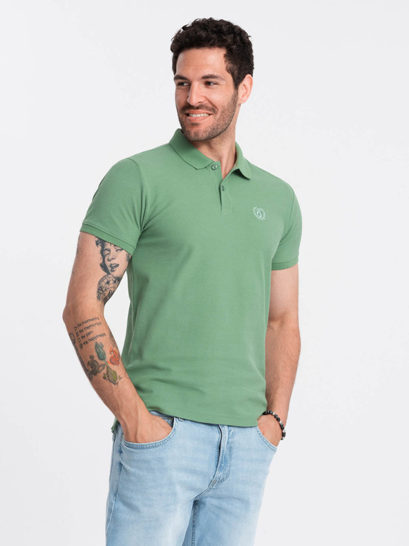 Ombre Clothing Zelené pánské basic polo tričko Ombre Clothing