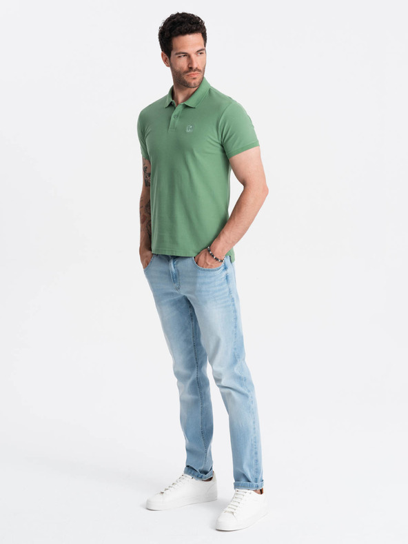 Ombre Clothing Zelené pánské basic polo tričko Ombre Clothing