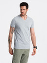 Ombre Clothing Šedé pánské bavlněné basic tričko s výstřihem Ombre Clothing