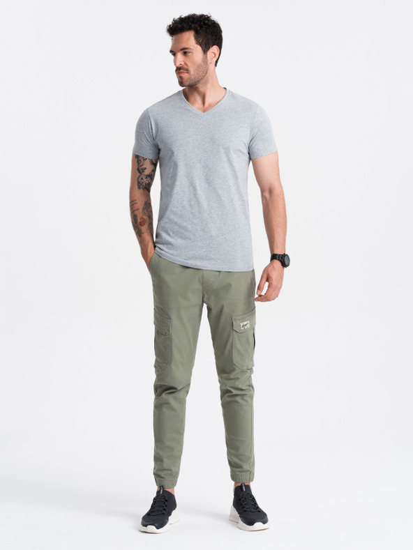Ombre Clothing Šedé pánské bavlněné basic tričko s výstřihem Ombre Clothing