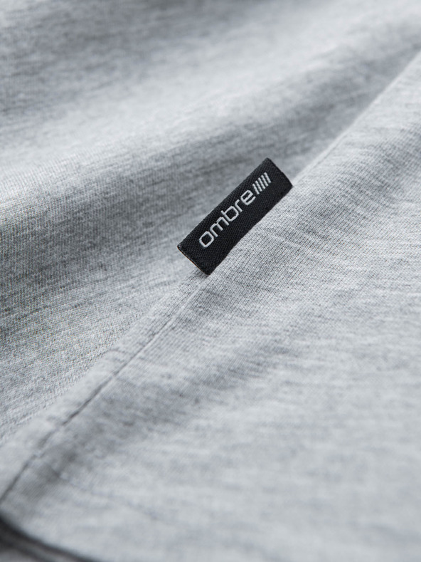 Ombre Clothing Šedé pánské bavlněné basic tričko s výstřihem Ombre Clothing