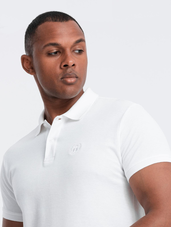 Ombre Clothing Bílé pánské basic polo tričko Ombre Clothing