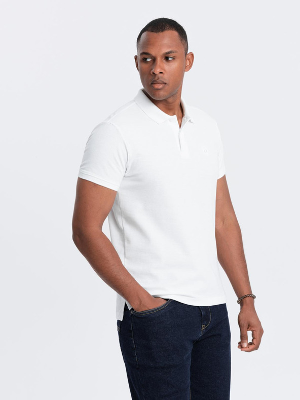 Ombre Clothing Bílé pánské basic polo tričko Ombre Clothing