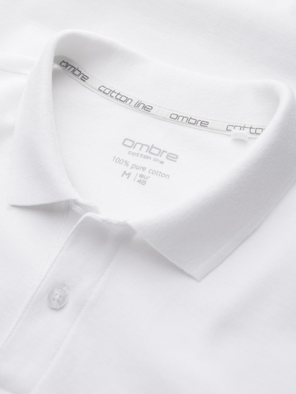 Ombre Clothing Bílé pánské basic polo tričko Ombre Clothing