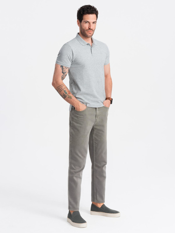 Ombre Clothing Světle šedé pánské basic polo tričko Ombre Clothing