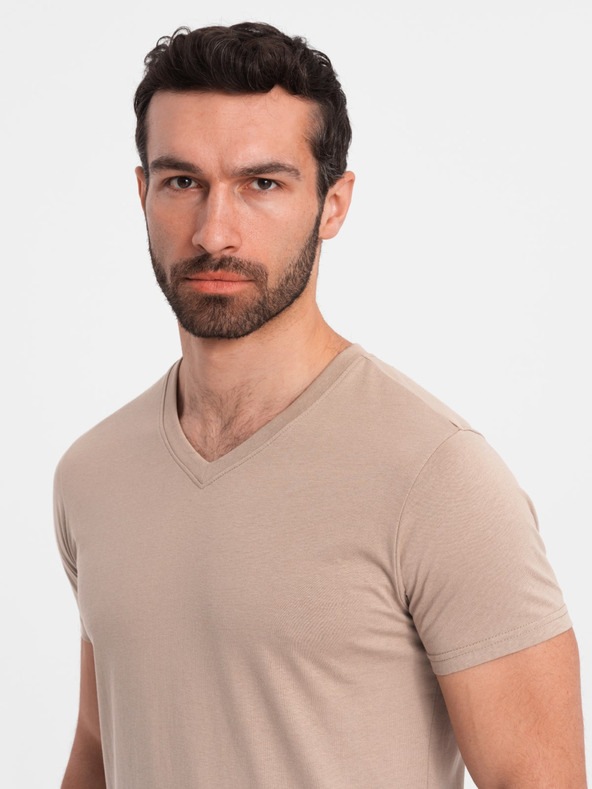 Ombre Clothing Šedá pánské bavlněné basic tričko s výstřihem Ombre Clothing