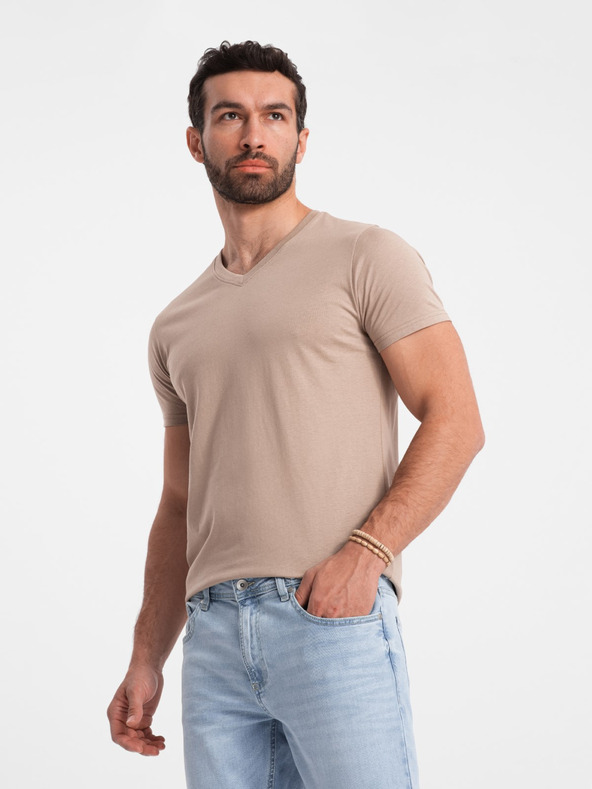 Ombre Clothing Šedá pánské bavlněné basic tričko s výstřihem Ombre Clothing