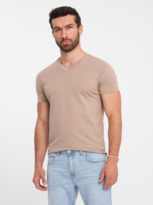 Ombre Clothing Šedá pánské bavlněné basic tričko s výstřihem Ombre Clothing