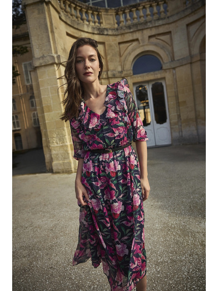 Moodo Tmavě modré květinové šaty Moodo