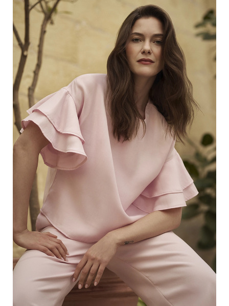 Moodo Růžová košile s volánky na rukávech Moodo