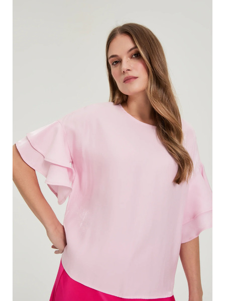 Moodo Růžová košile s volánky na rukávech Moodo