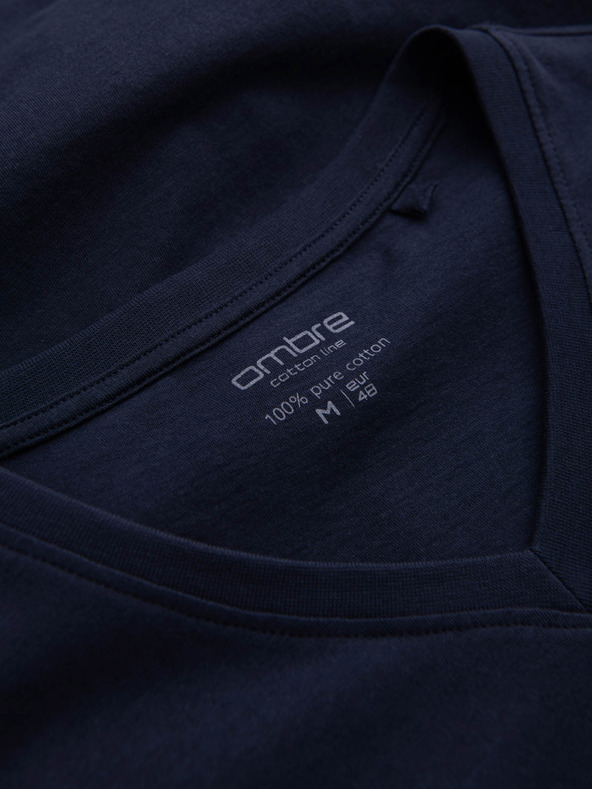 Ombre Clothing Tmavě modré pánské basic tričko s véčkovým výstřihem Ombre Clothing